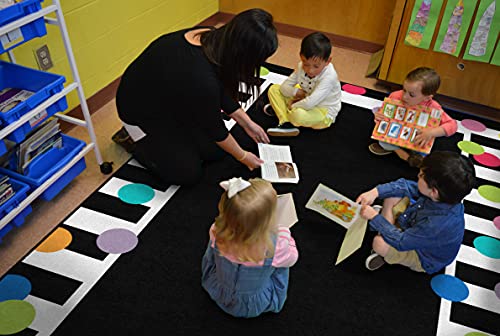 Flagship Carpets Just Teach Bright Polka Dot Border Classroom Area Rug for Indoor Classroom Learning or Kid Bedroom Educational Play Mat, 7'6" x 12', Multi - Image 3
