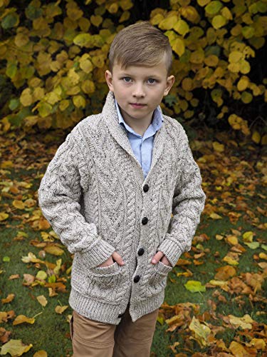 Aran Crafts Boy's Irish Soft Cable Knitted Shawl Cardigan (100% Merino Wool)2