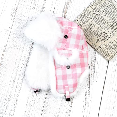 Onway Pink Plaid Trapper Hat Ushanka Eskimo Russian Winter Hat With Ear Flaps For Women Men thumb #1