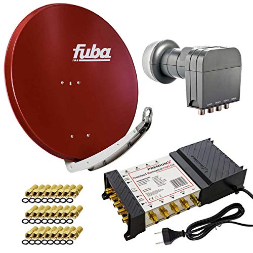 Fuba DAA 850 R Sat Anlage Aluminium Satellitenschüssel Ziegelrot mit PremiumX Multischalter 5/8 Switch und Quattro LNB für 8 Teilnehmer Cover