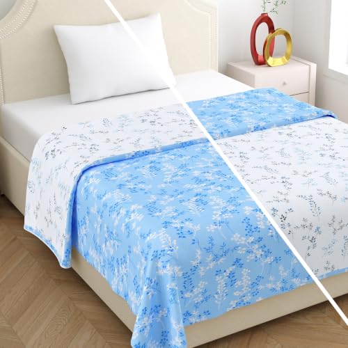 Image of Home Ecstasy 100% Cotton Mulmul Reversible Dohar for Single Bed 210 GSM (56 x 88 inches), Blue