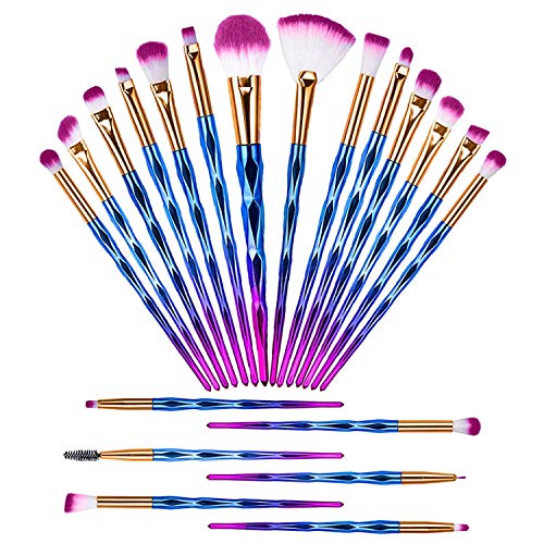 Preisvergleich Produktbild Make Up Blending Pinsel, 20Pcs Schminkpinsel Set, Foundation Erröten Bürste Lidschattenpinsel Lippenbürste Nasal Shadow Brush Eyeliner Pinsel Augenbrauenbürste, Geschenk für Frauen - Lila mit blau