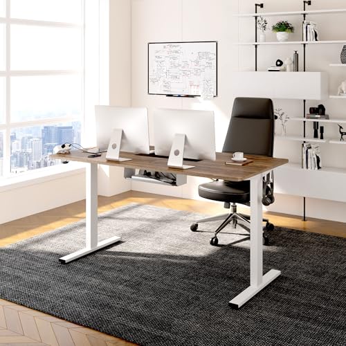 Image of FLEXISPOT EN2 Whole-Piece Standing Desk with Clamp Power Strip, 48 x 30 Electric Stand Up Height Adjustable Desk with Cable Management (White Frame + 48 inch Black Walnut Desktop, 2 Packages)