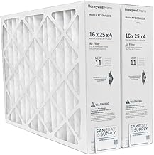Honeywell FC100A1029 (2 Pack) - 16" x 25" x 4" Pleated Air Filter, MERV 11 Bundle with Same Day Supply Filter Change Reminder