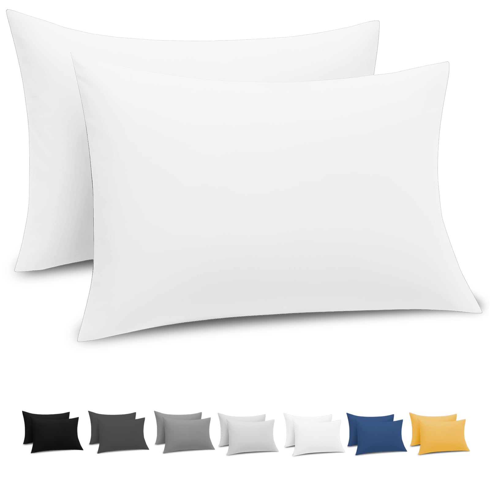 Grace Pillow Cases 2 Pack - Brushed Microfiber Pillowcases - Ultrasoft Hypoallergenic Pillowcases 2 Pack With Envelope Closure - Non Iron Breathable White Pillow Covers (50 x 75 cm)