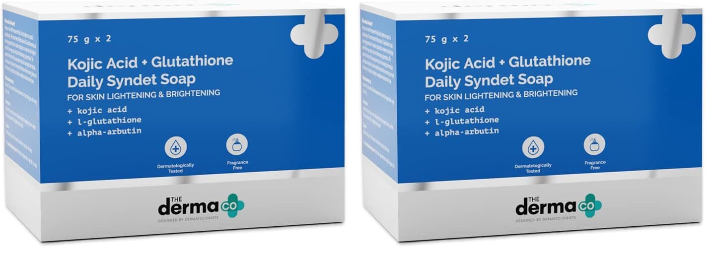 Kojic Acid + Glutathione Daily Syndet Brightening Soap With Kojic Acid, L-Glutathione & Alpha-Arbutin - 75 G X 2 (Pack of 2)