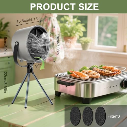 Tragbare Dunstabzugshaube, Tragbare Abzugshaube Desktop mit 3 Geschwindigkeiten, Abnehmbarer & Waschbarer Ventilator, für BBQ, Kochen, Hot Pot, Camping, Wohnmobil (Schwarze)
