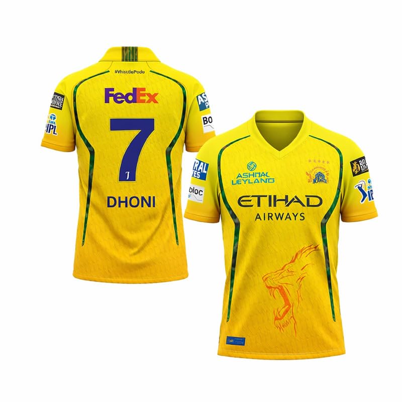 Image of New CSk Jersey 2026 Dhoni Yellow Tshirt for (Kids,Men&Boys)