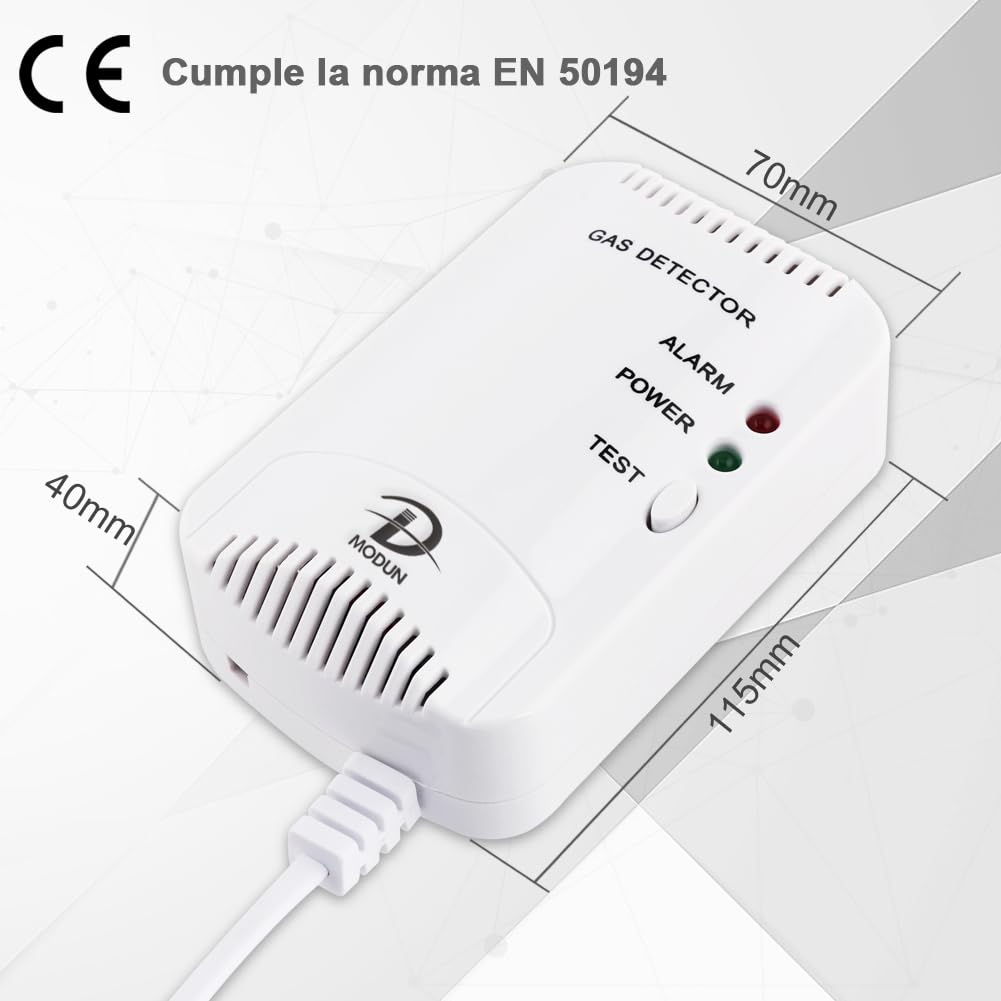 D MODUN - Detector de Gas, Fugas de Gas Natural/LPG/gas de Carbón, Monitor de Metano Propano Butano, Advertencia de luz Estroboscópica 100dB, Alarma de gas enchufable adecuado para Cocina, RV, Garaje
