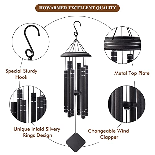 Wind Chimes For Outside Medium Tone，36 Inch Windchime Outdoors，Tuned Six Black Tubes With Silver Trims ，Unique Windchimes Sympathy Gift Memorial For Mom Dad,Black Wind Chimes. #TOP1