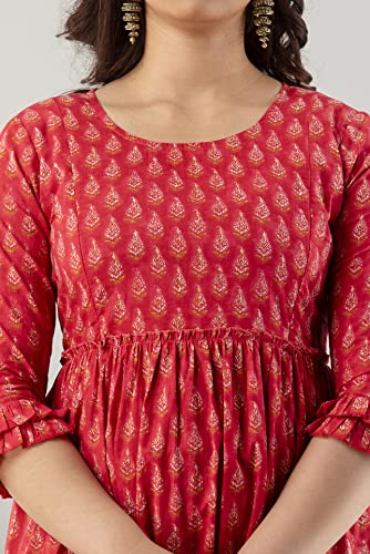 Image of Women's Cotton Anarkali Comfortable Maternity Feeding Kurta Dress with Zippers