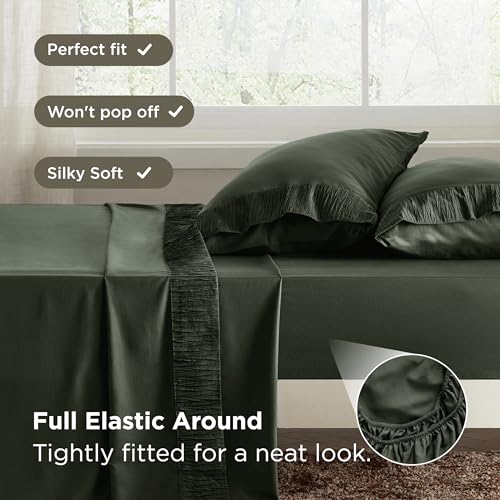 Image of Bedsure Full Size Bed Sheets - 4 Pieces Soft Full Sheet Set - Breathable & Cooling - Hotel Luxury - Easy Care Polyester Microfiber Bedding for Women, Men, Olive Green