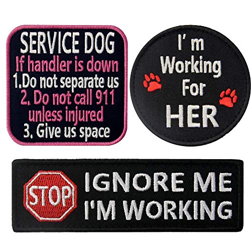 Service Dog Patch If Handler is Down, I'm Working for Her, Ignore Me I'm Working Warning Emblem Embroidered Fastener Hook and Loop Patch for Vests/Harnesses
