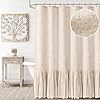 Awellife Linen Farmhouse Shower Curtain with A Ruffle Shower Curtain for Bathroom Beige Natural 72×72 12 Hooks