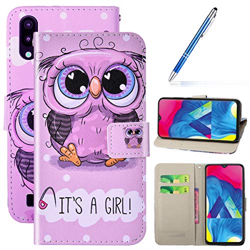 Robinsoni Case Compatible with Samsung Galaxy M10 Cover PU Leather Case Folio Flip Wallet Cover with Kickstand Hand Strap Card Slots Cartoon Magnetic Notebook Cover Wallet Case for Galaxy M10,Owl