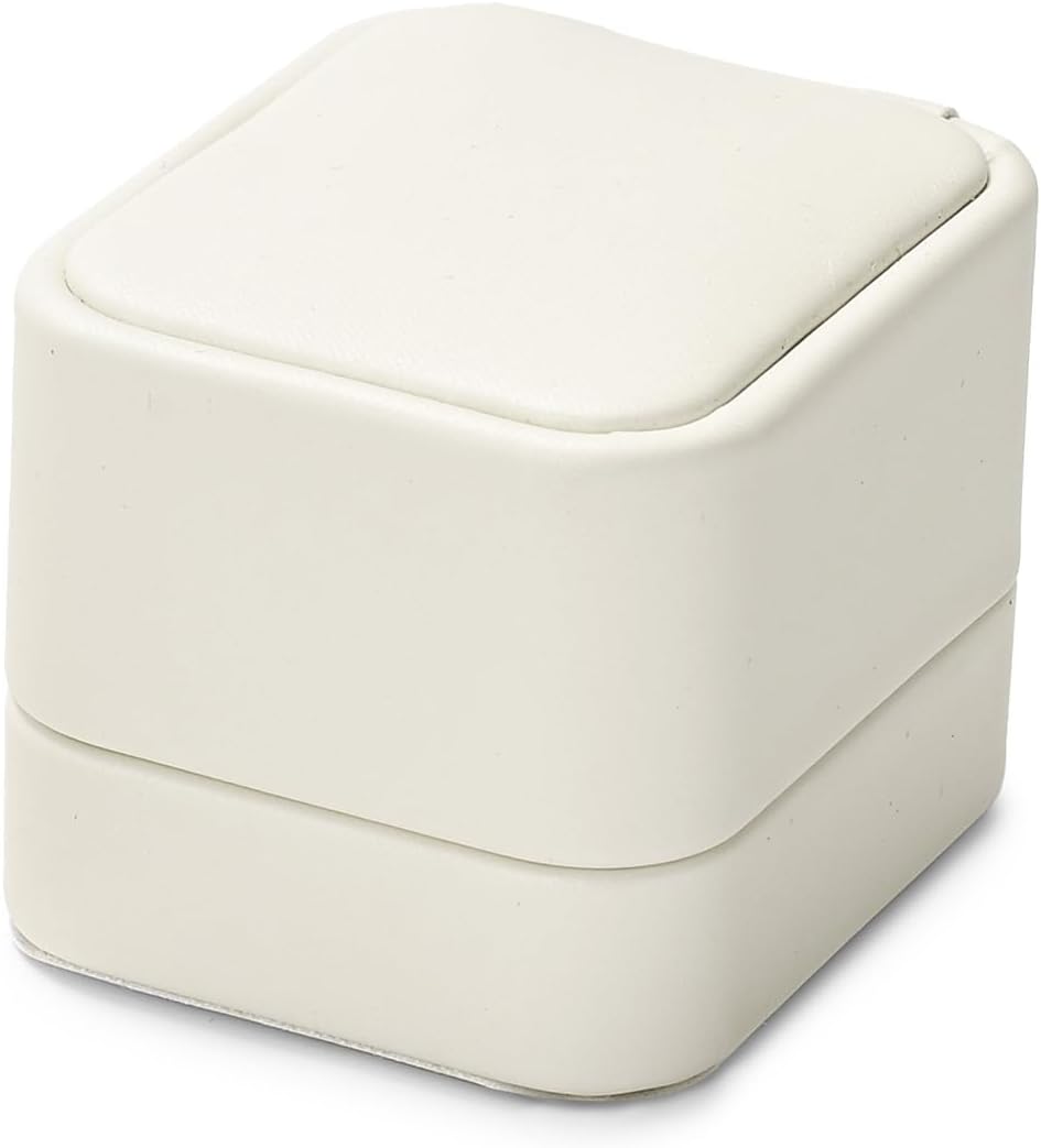 Oirlv Luxury Leather Jewelry Ring Box Engagement Ring Box Wedding Day Keepsake Box(Creamy-white) - Image 9