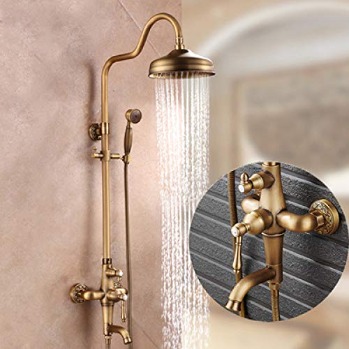 CPYGMXI Shower system Antique Brass Shower Mixer Faucet Set One Handle with Storage Holder Shower Faucet Taps Swivel Tub Spout,s
