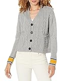 Tommy Hilfiger Women's Boxy Varsity Cable Cardigan, Med Heather Grey Multi