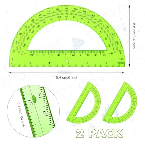 image for Zonon 2 Pcs 6 Inch Plastic Protractor Math Protractors 180 Degrees Ang