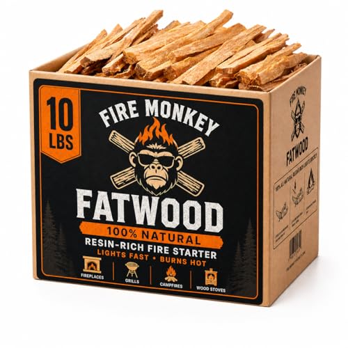 Fatwood Fire Starter Sticks 10 LB Box All Natural Resin-Rich Pine Wood Fire Starters for Fireplace Fire Pit Campfire BBQ Grill Charcoal & Wood Stove Indoor & Outdoor Lights Fast Burns Hot!