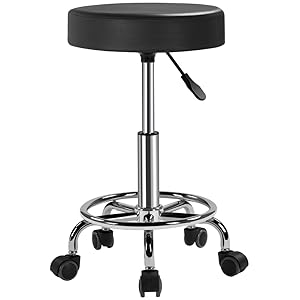 Yaheetech Taburete con Ruedas Taburete Giratorio 360° Silla de Salón para Salón de Belleza y Masaje Altura Regulable de 50,5 a 65 cm, Negro