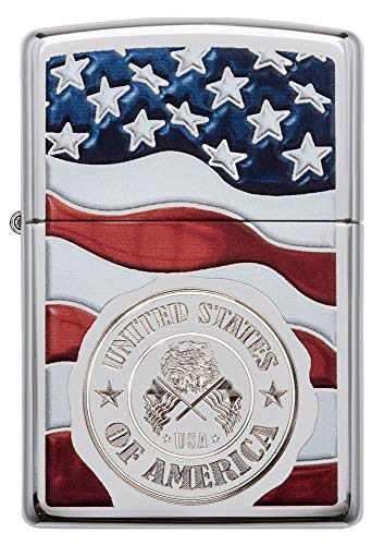 Image of Zippo America Stamp on Flag High Polish Chrome Pocket Lighter