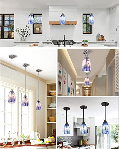 Karyfine Oval Glass Lamp Shade Only Art Glass Lamp Covers Light Fixture Replacement For Kitchen Island Mini Pendant Ceiling Lights Chandelier Hand Blown Glass Shade Replacement (Brown And Blue） #TOP4