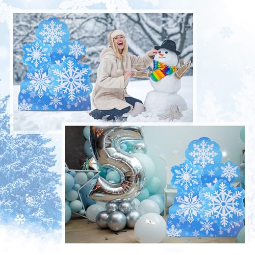 Fullhawl 4 Ft Frozen Snowflake Stand-Up Cutout Winter Wonderland Decorations, Blue Snowflake Cardboard Cutout Christmas Party Photo Props for Winter Xmas Party Supplies, Photo Booth Backdrop