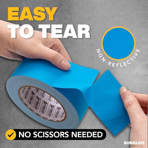 Image of Gaffers Tape Heavy Duty, Easy to Rip, Residue-Free Professional Grade Floor Tape for Electrical Cords, Matte Finish Non Reflective, Weather Resistant (1, Light Blue, 2 inch x 30 Yards)