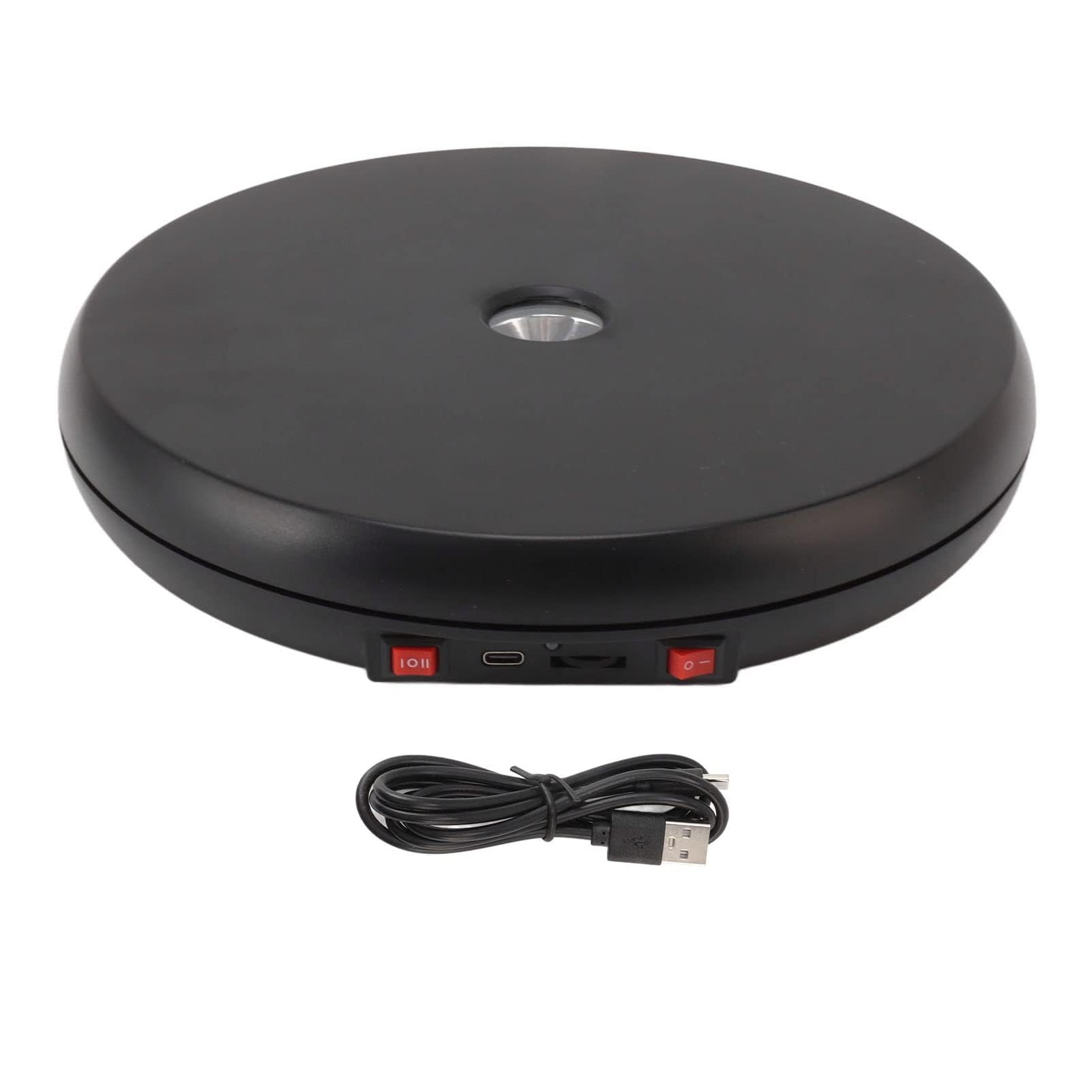 Ejoyous Gramofon Elektryczny, 20KG 25CM Gramofon Elektryczny Obrotowy Wyświetlacz o 360 Stopni z Cichym światłem LED do Zastawy Stołowej, Biżuterii, Kosmetyków, Telefonów Komórkowych (BLACK)