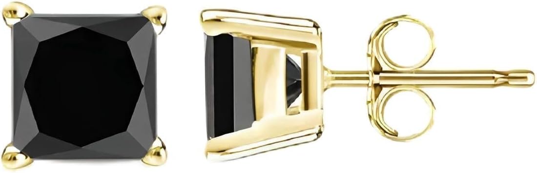 Paris Jewelry 14k Yellow Gold 1/4 Ct Black Diamond Square Stud Earrings