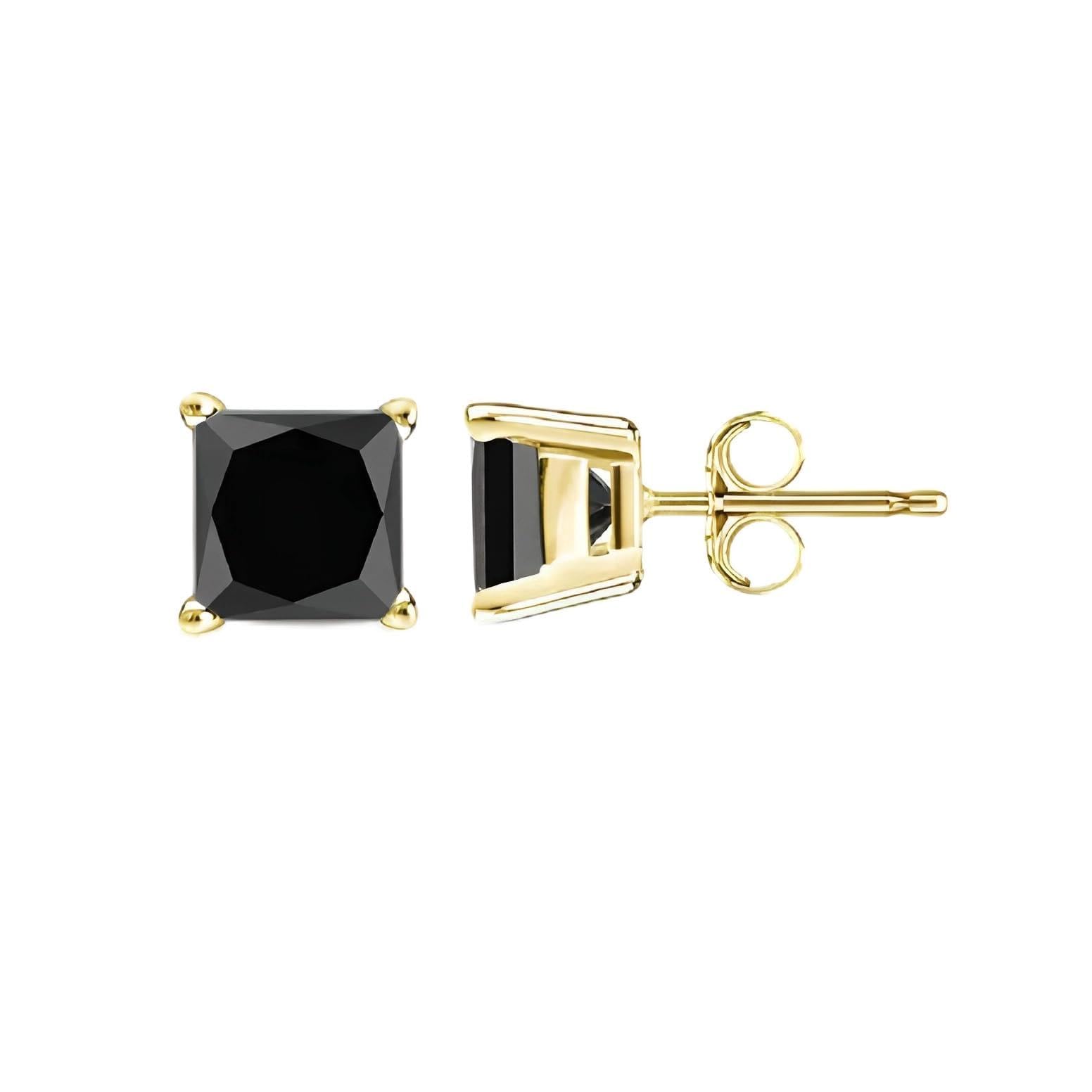 14k Yellow Gold 1/4 Ct Black Diamond Square Stud Earrings