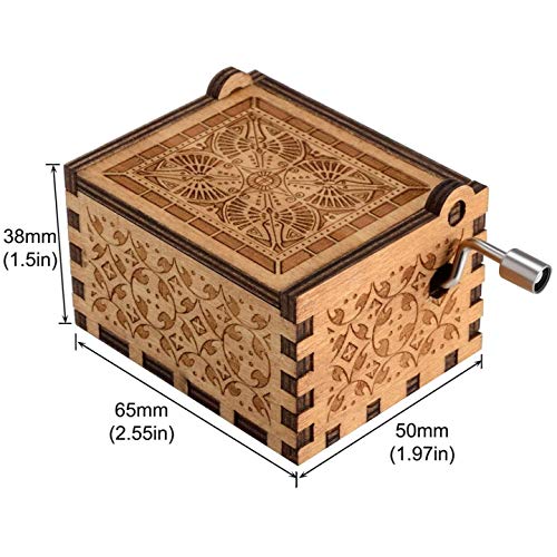 Image of Wooden HP Music Box - Hand Crank Classic Antique Carved Wood Musical Boxes - Birthday Gift for Kids and Collectors