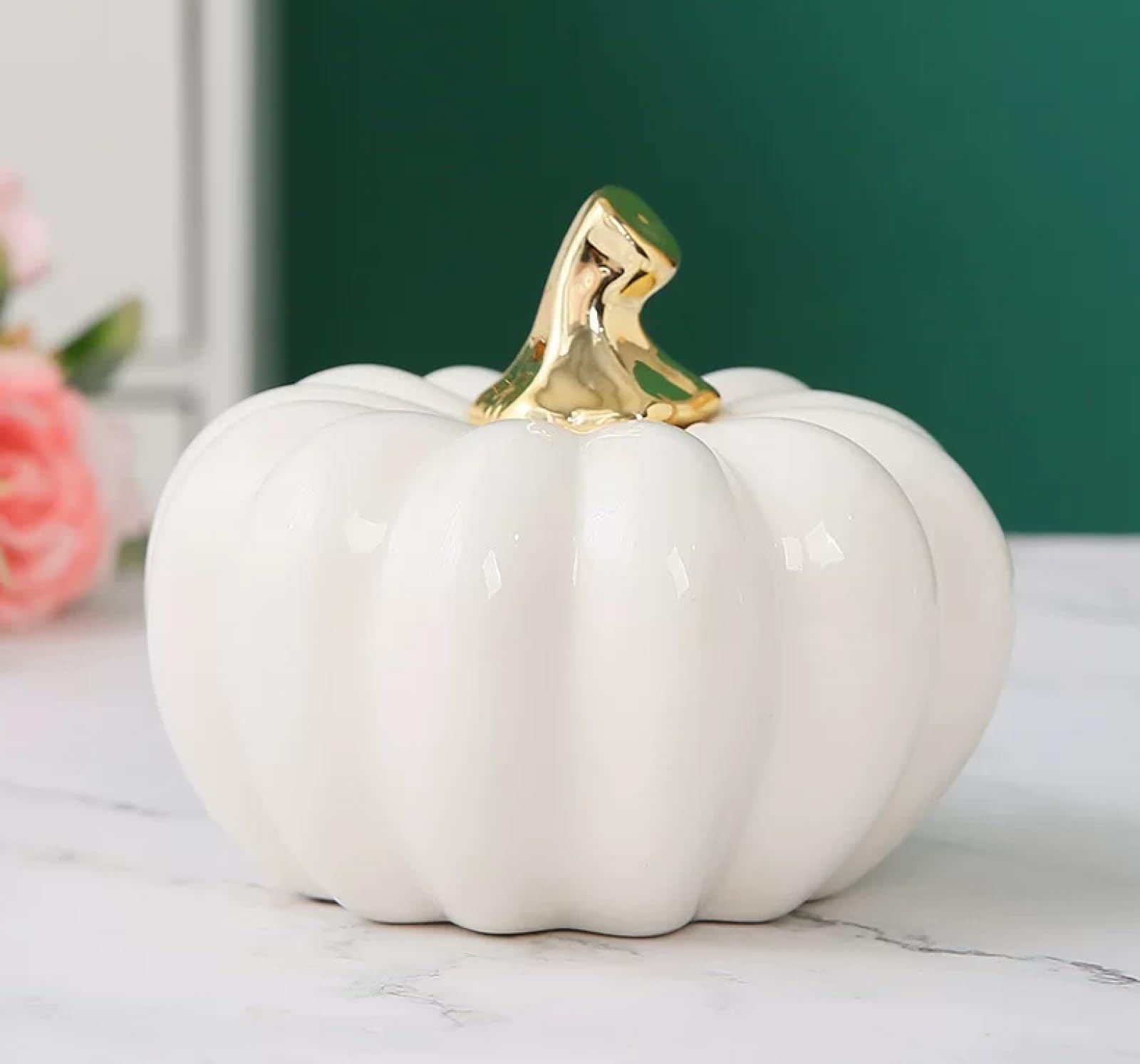 DECRZPB Ceramic Ornament White pumpkin Figurine Handcrafted Sculpture Arts Home Office Desktop Decor Gift
