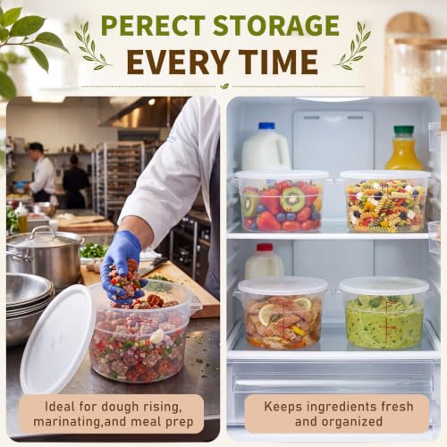 Image of Ziliny 1 Pcs 2 Qt Translucent Dough Proofing Container with Lid, White | Round Food Storage Container, Food Grade Plastic, Airtight Lid and Red Scale, Easy View, Dough Fermentation Kitchen Storage