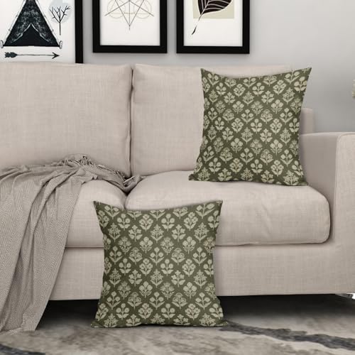 Housse de coussin décorative fleurie vert olive 45x45 cm style rustique lit - 4