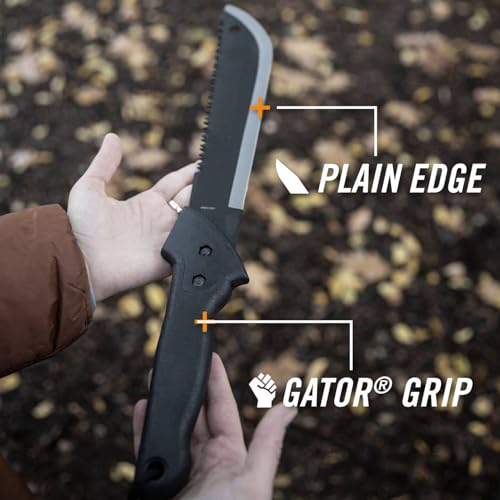 Image of Gerber Gear Gator Machete 18.75 inch / 11.25 inch with Saw and Plain Edge Blade for Camping, Hunting, Gardening and Bushcraft, Includes a Gator Grip and Protective Sheath, Stainless Steel Blade