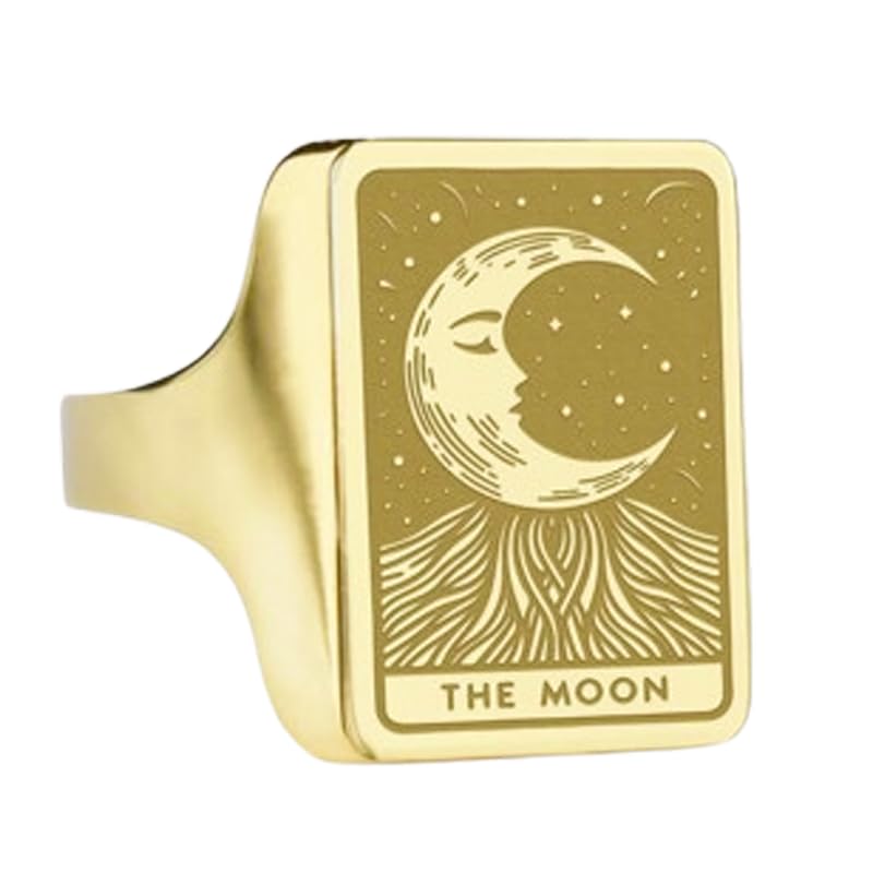 Chevalière de la lune avec breloque croissant gravé, bijoux célestes d'astrologie personnalisée argent