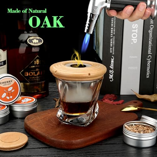 Cocktail Smoker Kit, Whisky Steine, Flambierbrenner, Vatertagsgeschenk, Old Fashioned Whiskey Smoker Drinks Kit, Cocktail Zubehör Für Getränke, Bourbon-Buche(Butan Nicht inbegriffen)