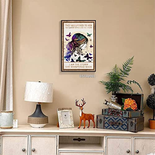 Ixmah Inspirational Quotes She Whispered Back I Am The Storm Canvas Wall Art Motivational Poster Modern Woman Butterfly Painting Positive Affirmations Wall Decor For Girls Bedroom 12X16In Unframed #TOP1