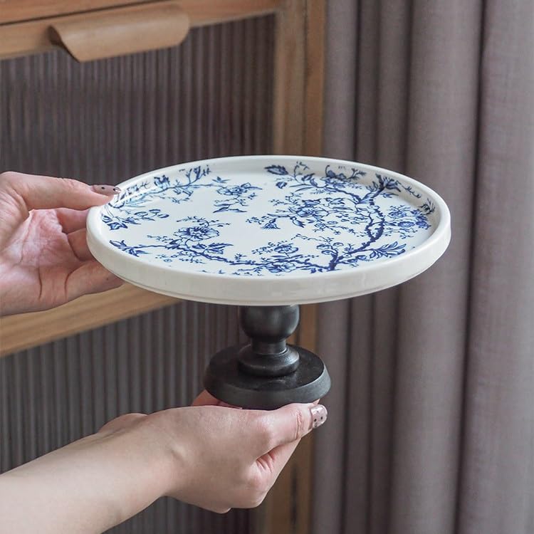 Bandejas Servir Comida Bandeja Alta de Madera China Retro Azul y Blanca for aromaterapia, Almacenamiento Frutas refrescos, Bandeja for decoración del hogar Mesa Cama(Black)