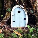 Gxdamxz Feentür, Wichteltür Holz für Garten & Baum, Blau, 10x8cm