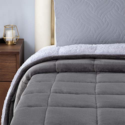Uttermara Weighted Blanket Queen Size 15Lbs 60X80 Inches, Sherpa Weighted Blankets With Soft Plush Fleece, Cozy Warm White Sherpa Snuggle Thick Heavy Blanket Great For Sleep And Calming, Grey #TOP4