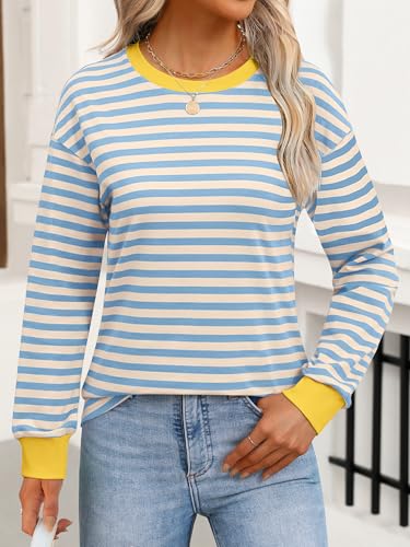 ANRABESS Long Sleeve Shirts for Women Striped Crewneck Loose Fit Tunic Tops 2025 Fall Color Block T-Shirt2