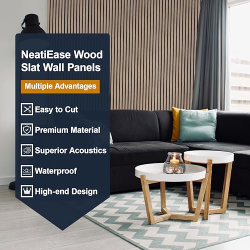 Image of NeatiEase Wood Panels for Wall, 4-Piece 94.5 inch x 11 inch Soundproof Wood Slat Wall Panel for Interior Wall Decor Noise Cancelling, Acoustic Wall Panels, Sound Absorbing Panel (Rustic Oak)