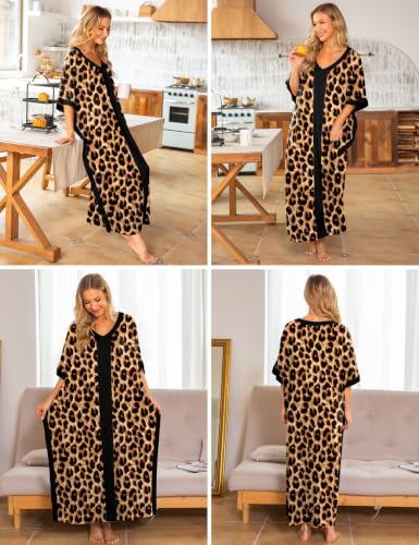 Image of Bloggerlove Caftan Nightgown for Women Cotton House Dress with Pockets