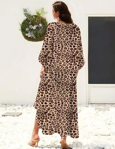 Image of MAKABO Kaftan Dresses for Women, V Neck Moo Moos Colorful Print Cover Ups Caftan Beach Dresses for Swimwear