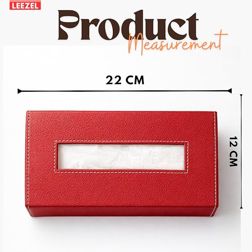 Image of LEEZEL| Tissue Box Holder with 100 Pulls Cotton Rags Tissue | Handcrafted Fine Leather - Like Finish | for Gifting, Office Desks, Cars & Home Decor | Durable & Water Resistant. (Red)
