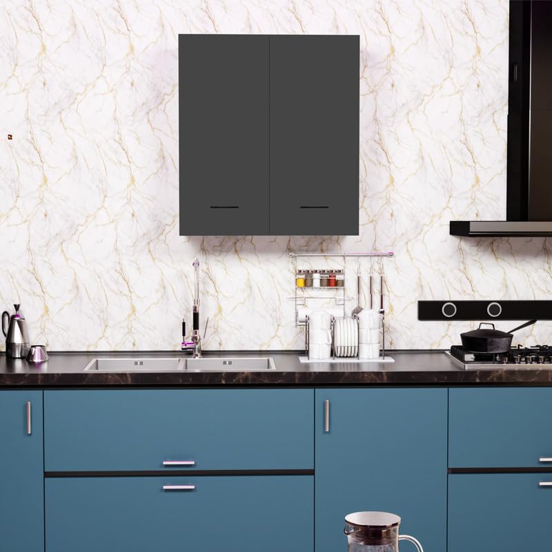 Image of 2 Door Wall Mounted Cabinet with Adjustable & Fixed Shelf | Engineered Wood Storage for Kitchen, Bathroom, Office & Living Room | DIY Assembly | Color: White & Grey | Size: 60 x 33 x 63.8 cm