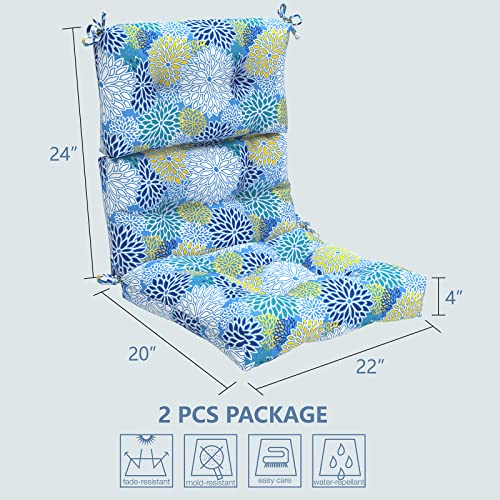 Lvtxiii Outdoor Tufted High Back Cushions, Solid Fluffy Seat And Back Chair Cushion With Ties, Patio Replacement Rocking Chair Cushion For Outdoor Furniture Use (22” W X 20D”, 2 Pack, Dahlia Blue) #TOP1